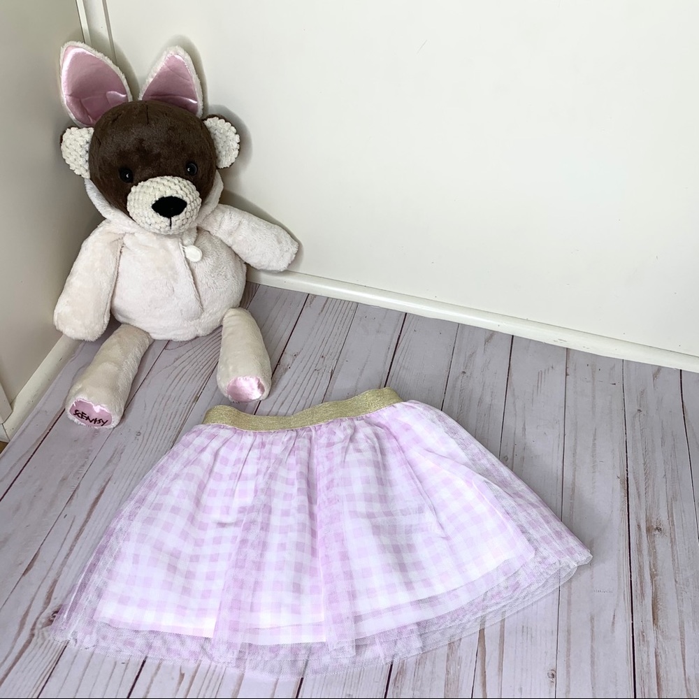 Carter’s Girls 2T NWT Pink White Plaid Tutu Skirt Gold Glitter Ballet